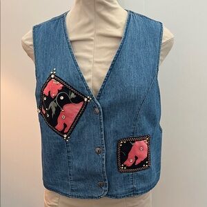 Vintage 80’s Denim Vest with Pink Patches